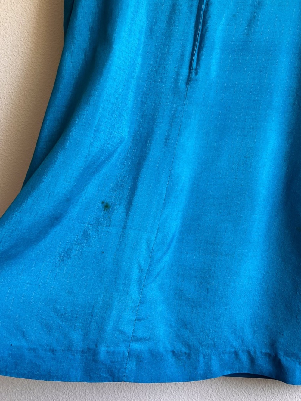 Vintage 1970s Teal Silk Dress With Tie (M) - Picture 14 of 15
